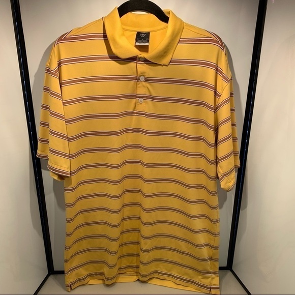 Nike Dri Fit Polo Shirt Adult Large Yellow/Red Stripe Men - Picture 1 of 9